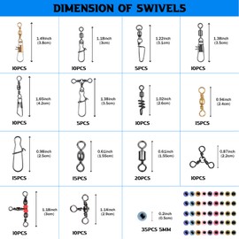 Fishing Swivels Kit 190pcs Fishing Accessories Tackle Ball Bearing Swivels, Rolling Barrel Swivel Snap, Three Way Crossline Swivel, Duo Lock Snap for Bass Trout Saltwater Freshwater Fishing Tackle