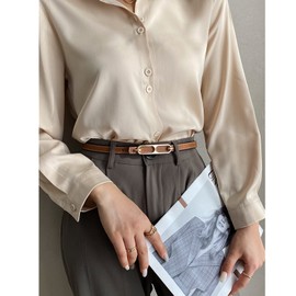 LumiSyne Women Leather Belt Reversible Two Color Thin Belt Pin Buckle Adjustable Decorative Waistband For Jeans Dress Coat