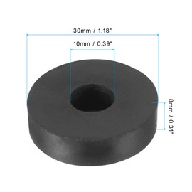 PATIKIL Anti-Vibration Washers 30mm Outer Diameter 10mm Inner Diameter 8mm Thickness 8pcs Rubber Round Anti-Mechanical Damping Foot Pad Black