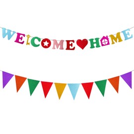 DOPENSPI Colour Welcome Home Banner with Bunting, Welcome Home Banner Welcome Home Garland Party Decorations Glitter Home Party Sign for Family Return Family Celebrations