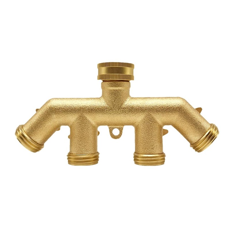 BesNPT 4 Way Brass Hose Splitter 3/4" GHT Garden Hose