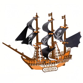 3D Wooden Pirate Ship Puzzle 102pcs DIY Model Kit – Precision Laser-Cut Snap-Fit Assembly, No-Glue Wood Nautical Decor, Beginner-Friendly Adult Craft Gift Display