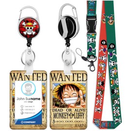 Akkya ID Badge Holder with Lanyard and Retractable Badge Reel Belt Clip, Cute Funny Cartoon Anime Skull Key Keychain Lanyards Clip On Badge Extender Vertical ID Sleeve Present for Women Men