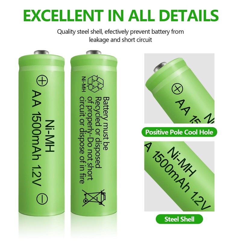 GENYESTAR Rechargeable AA Batteries NIMH 1.2V 1500mAh Double A Battery