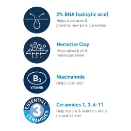 CeraVe Limpiador Facial en Gel Antiacné 237 ml | Control de Oleosidad y Puntos Negros, Limpieza Profunda sin Resequedad, con Ceramidas y Ácido Salicílico, Ideal Piel Grasa y con Imperfecciones