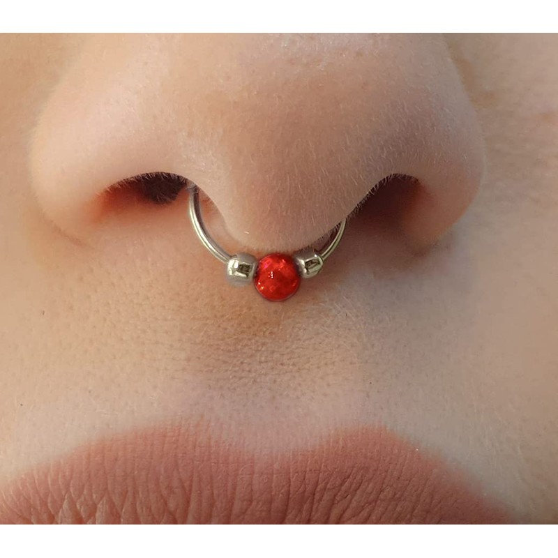 Red Opal Fake Septum Ring- Sterling Silver Faux Septum Hoop