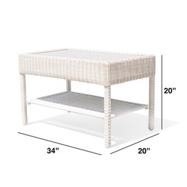 Modern 34" Wicker Coffee Table with Gray HIPS Top - Waterproof HDPE Rattan & UV-Resistant, 2-Tier Storage Hand-Woven Outdoor Table for Patio, Garden, Balcony (Off White & Gray)