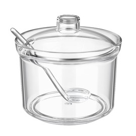 Quald Sugar Container with Bamboo Lid and Spoon,Sugar Bowl Acrylic Jar for Coffee Bar Accessories Coffee Canister Kitchen Decor (Large)