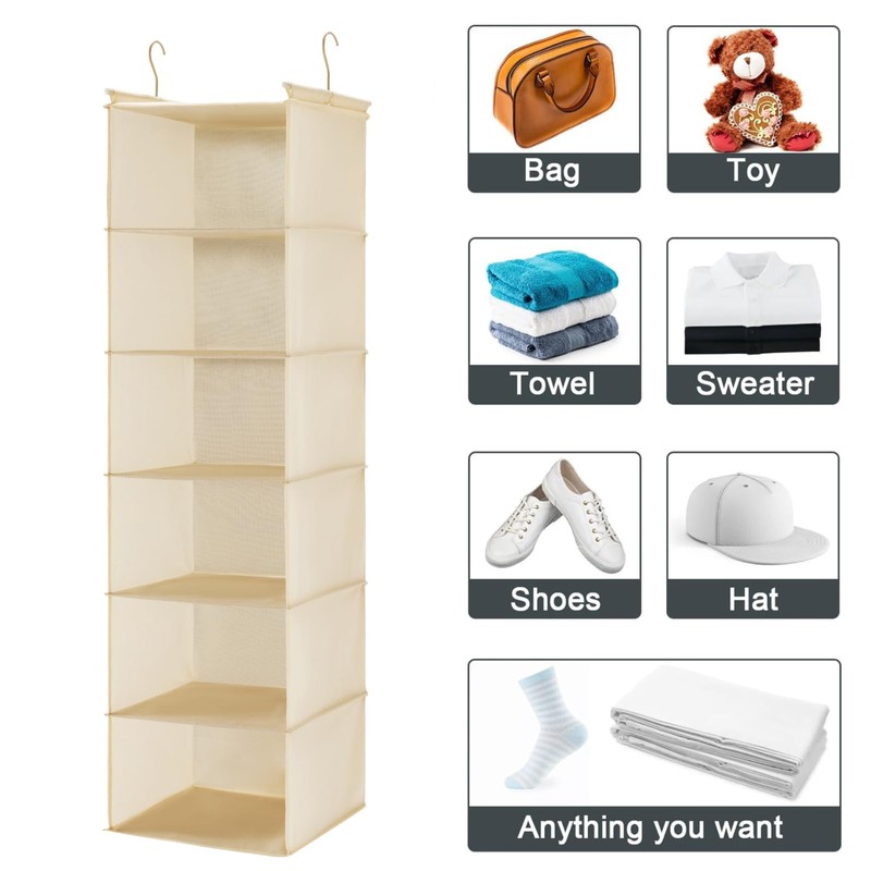 MAX Houser 6 Tier Shelf Hanging Closet Organizer, Cloth Hanging