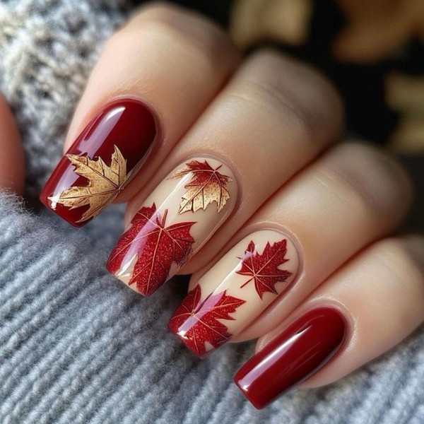 Thanksgiving Press on Nails Medium Square Fake Nails Fall Nails