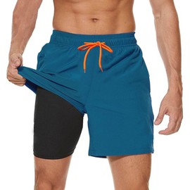 Ougelebo Men's Swimming Trunks with Zip Pocket, Quick-Drying