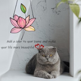 WeDcpcin Stained Glass lotus flower Window Hanging Sun Catcher Holiday Decoration Window Panels Birthday gifts for mom,Woman and Friends (Pink)