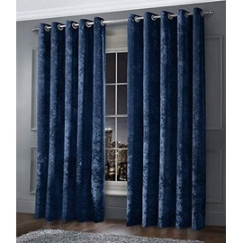Intimates Luxury Thermal Crushed Velvet Navy/Dark Blue Ringtop Pair of Curtains (Plain, 46" Wide x 54" Drop)