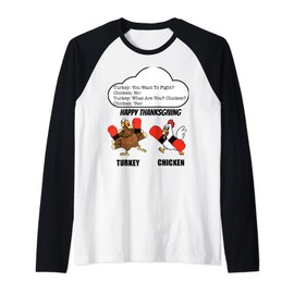 Happy Thanksgiving Turkey and Chicken Fight Raglan Baseball Tee