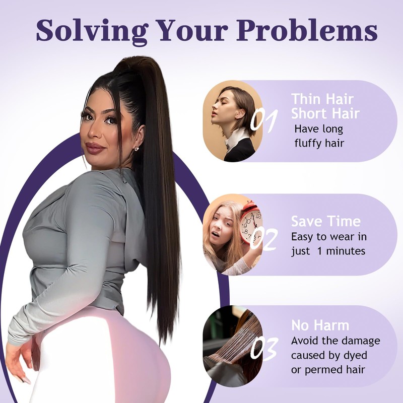 Drawstring Ponytail Extension, Long Straight Pony Tails Hair Extensions Natural