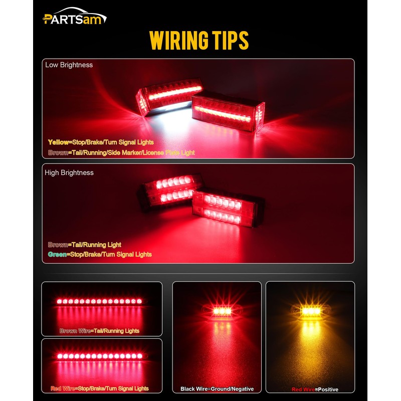 Partsam Submersible LED Trailer Tail Light Kit, Rectangular Trailer Lights+ID