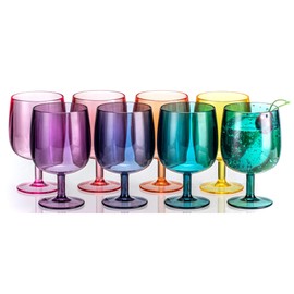 MIYOPESI 12oz Colorful Stemmed Wines Cups (Set of 8), Shatter-Proof Acrylic Bar Glasses, BPA-Free, Dishwasher-Safe