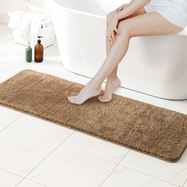 MIULEE Light Brown Bathroom Runner Rug 24x60 Inches, Long Bath Mat for Bathroom Floor Bathtub Showers, Machine Washable Absorbent Microfiber Carpet with TPR Anti-Slip Back