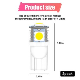 ZIMISI 194 LED Light Bulb, 6000K White Super Bright 168 2825 T10 Wedge LED Bulbs with 5SMD 5050 Chips, 12V Replacement Bulbs for Vehicle Interior Dome Map Door Courtesy License Plate Lamp (2PCS)