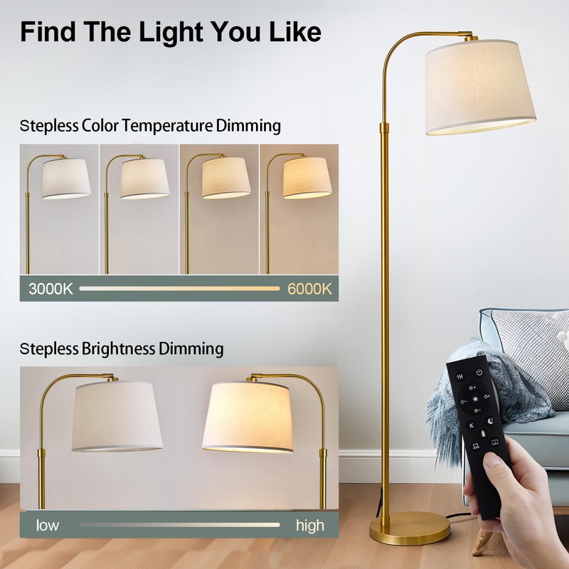 Oneach 62" Arc Floor Lamp for Living Rooms, Gold Tall