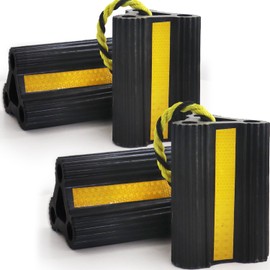 Wheel Chocks [2pair/4pack with Rope] for RV Trailer Camper Truck Car Aircraft, Versatile Heavy Duty Rubber Wheel Chocks Block with 3 Reflective Strips, Tire Wheel Immobilizers & Chocks, RV Accessories