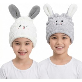 2 Piezas Gorro Secado Rápido para Niñas Toalla Absorbente de Microfibra con Diseño de de Conejo Secado y para Cabello Infantil y Gris