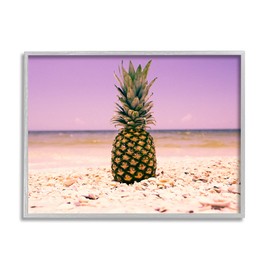 Stupell Industries Pink Purple Pineapple Beach, Design by World Group Gray Framed Wall Art, 11 x 14
