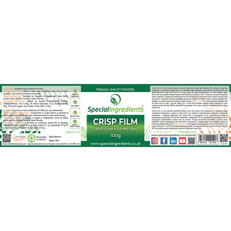 Crisp Film Powder 100g Premium Quality - Vegan, Non-GMO, Gluten