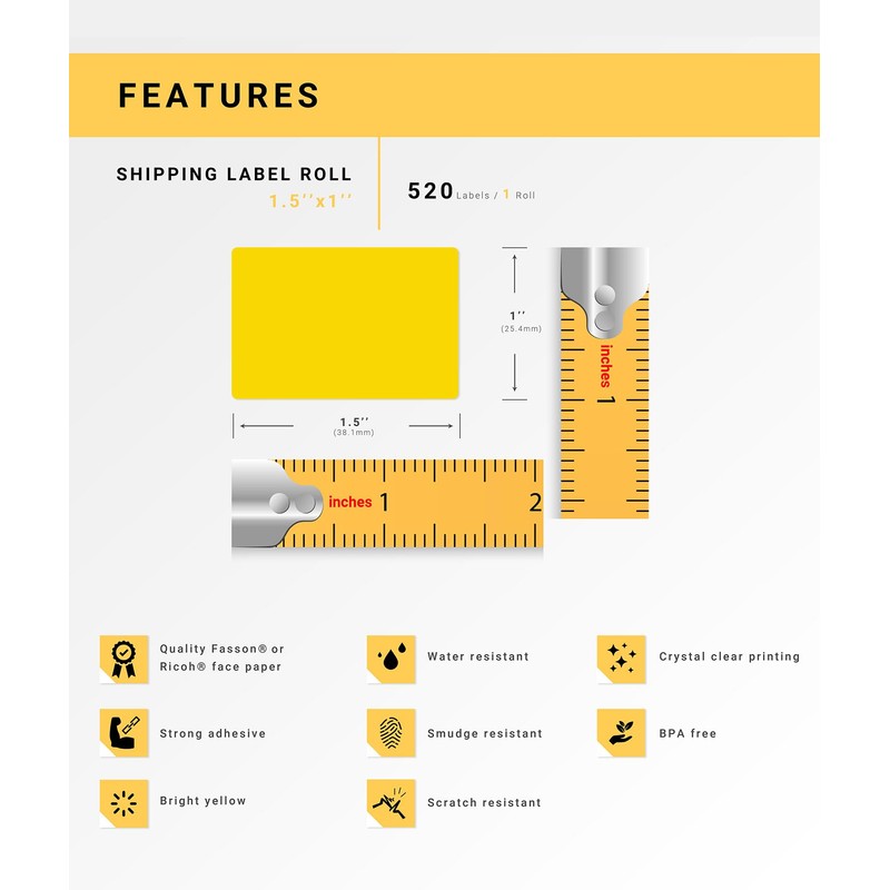 HOUSELABELS 1.5" x 1" Yellow Multipurpose Labels on 1" Core