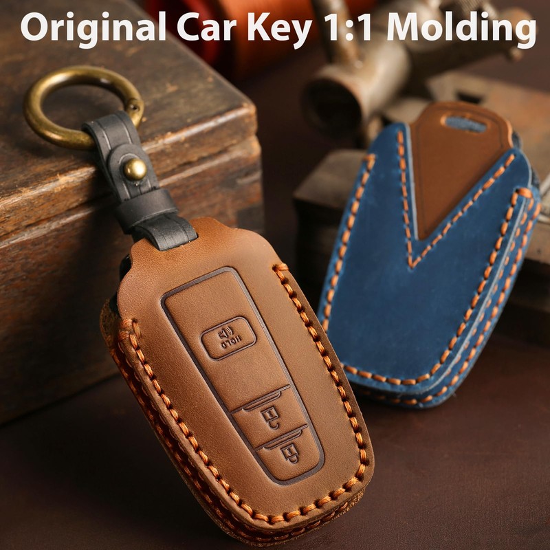 Aoocar 3 Button Genuine Leather Key Fob Cover, for Toyota