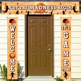 3Pcs March Basketball Party Decorations Door Banners LET THE MADNESS BEGIN Cover Hanging Welcome It's Game Time Large Size Porch Sign Banners March College Ball Games Sport Theme Door Decor Supplies