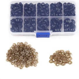 KIMOBER 100PCS 6mm-12mm Solid Black Eyes with Washers, Craft Plastic Safety Eyes Stuffed Crochet Eyes Doll Eyes Sewing for DIY of Puppet, Plush Animal Making and Teddy Bear