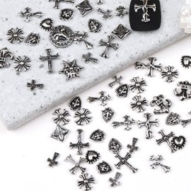 LIKENNY Nail Parts, Punk Style, Metal Parts, Retro Silver, Nail Art Supplies, DIY Craft Accessories, Metal Parts, 3D Dimensional Feel, Nail Parts (50 Pieces)
