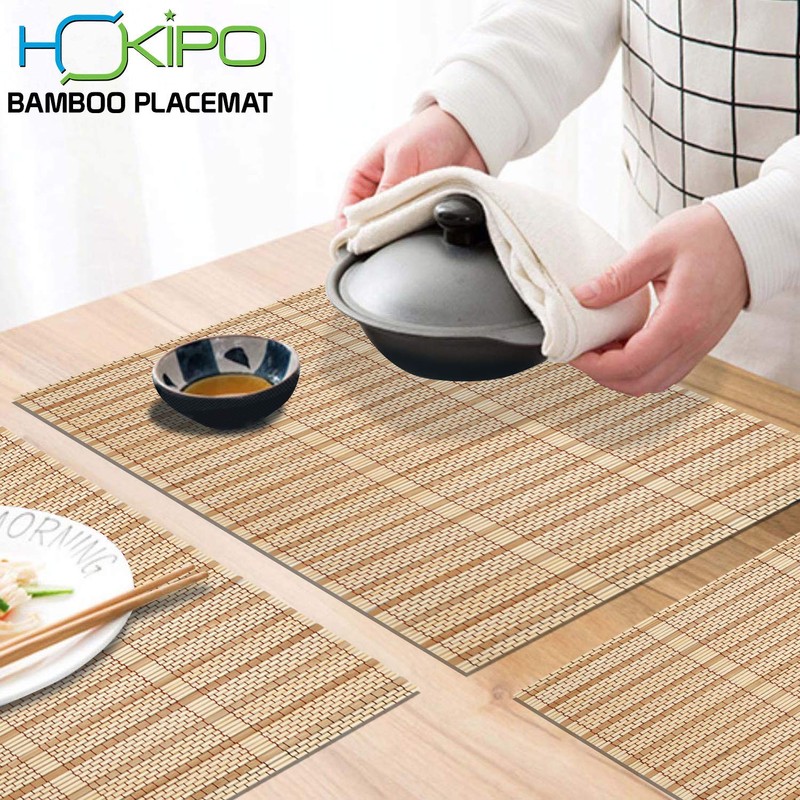 HOKIPO Reversible Bamboo Wooden Placemats for Dining Table Mats, Cream,