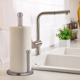 Relaxdays Standing Kitchen Roll Holder, Stainless Steel, Roll Holder with Roll Stop, H x D 35 x 15 cm, Silver, 35 x 15 cm