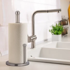 Relaxdays Standing Kitchen Roll Holder, Stainless Steel, Roll Holder with Roll Stop, H x D 35 x 15 cm, Silver, 35 x 15 cm