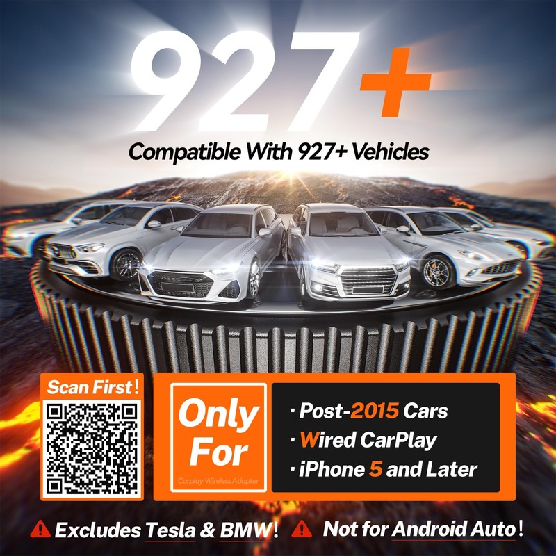 Wireless Carplay Adapter, 60% Smaller, 3X Auto-Connect, No Latency, Plug&Play,