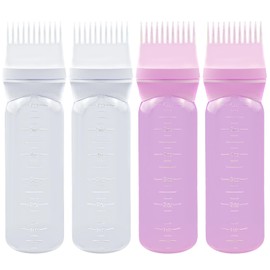 ELANE 4 PCS Root Comb Applicator Bottle,Hair Oil Applicator Bottle for Hair,Oil Comb Applicator Hair Bottle Applicator for Hair Dye Shampoos Hair Salons.6oz (white+pink)