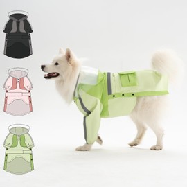 RAINFREEM Dog Raincoat, Waterproof Dog Rain Jacket with Clear Hood,Rain Clothes Apparel with Leash Hole Suit for Medium Large Dogs,Green,2XL