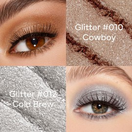 KYDA 2 Colors Single Glitter Eyeshadow, Champagne Pearl Glow and Metallic Silver Shades, Shimmer Pearl Eyes Shadow, Ultra-fine Lightweight Powder, Sparkling Pressed Eyeshadow, Cowboy+Cold Brew