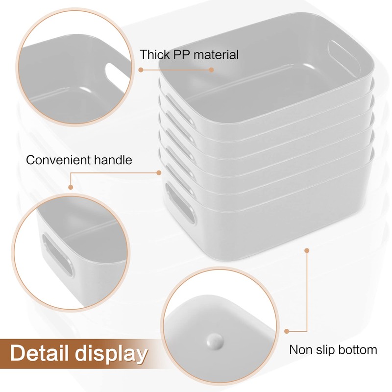 SHEPIN Pack of 6 Storage Boxes, Plastic Organiser Box, Grey,