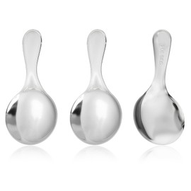 3 PCS Short Handle Spoons, Silver Mini Scoops, 304 Stainless Spoons for Canisters, Thickened Small Round Spoon, Small Coffee Scoops Candy Scoops for Salt Sugar Condiments Tea Desserts Coffee