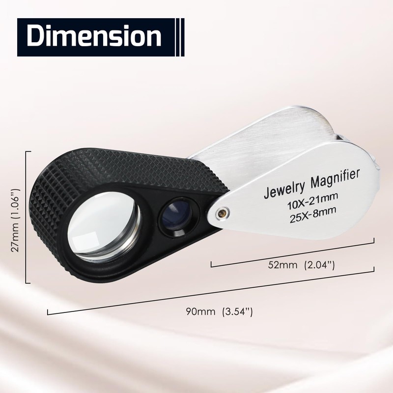 Jewelers Loupe Magnifier, Foldable Jewelry Loupe 10X + 25X, Eye