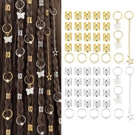 KASELIN Set of 56 Hair Beads Dance Hair Accessories Hair Ornaments for Braiding Butterfly Heart Gold Silver Metal Coil Hip Hop Wedding DIY Handmade Material Hair Ornaments Rings for Hair Clip (Gold +