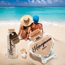 Fenreen Honeymoon Sand Keepsake Jars 2025 Engagement Wedding Gift Set - Heart & Cylindrical Glass Jars - Travel Souvenirs for Newlywed Couples