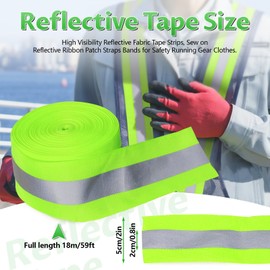 Sekonow 2'' x 59ft Reflective Tape for Clothing, High Visibility Reflective Fabric Tape Reflective Strips, Sew on Reflective Ribbon Patch Straps Bands for Safety Running Gear Clothes