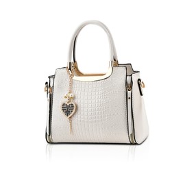NICOLE & DORIS Ladies Satchel Handbag Women Top Handle Bags Crocodile Shoulder Bags PU Leather Crossbody Bag Designer Hand Bags with Pendant White