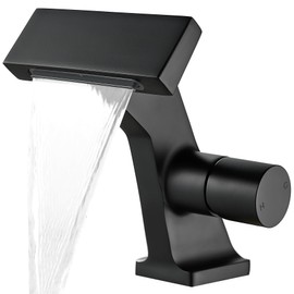 BAKALA Black Waterfall Bathroom Faucets, Single Hole Single Handle Brass Bathroom Sink Faucet Deck Mount, Rv Lavatory Vanity Faucet with 2 Supply Holes