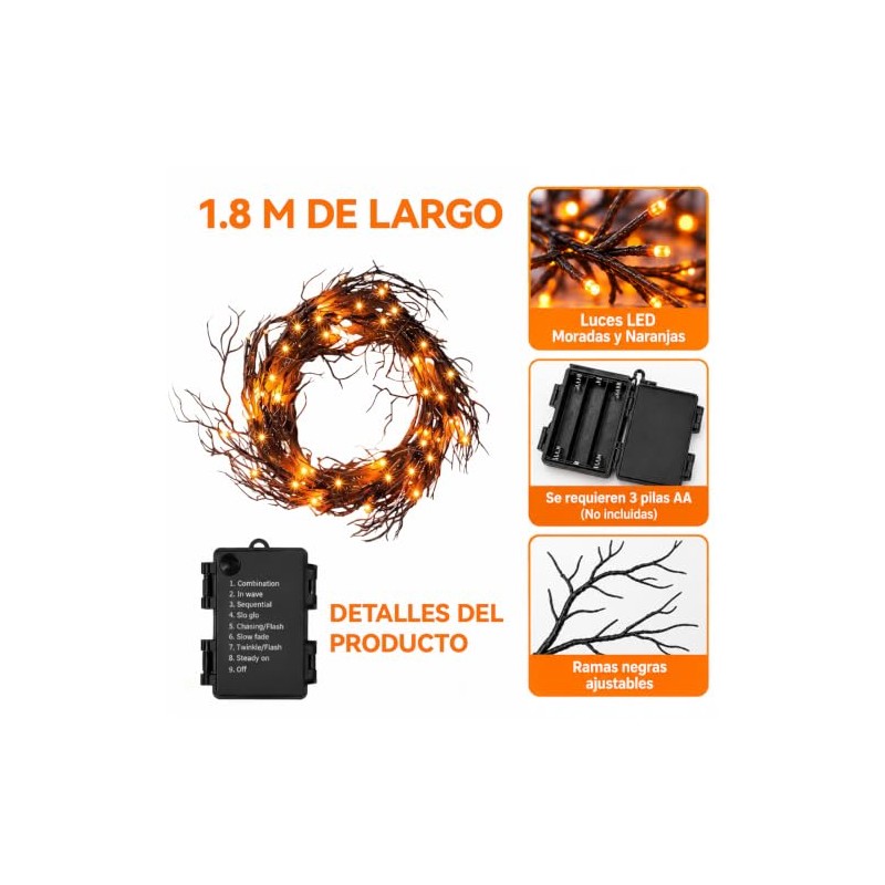 Guirnalda de Luces de Halloween, 6 pies 1.8M 45 LED
