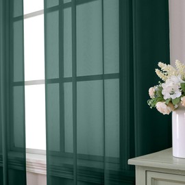 Aiyufeng Hunter Green Sheer Curtain Drapes 63 Inch Length 2 Panels for Living Room, Light Filtering Voile Green Drapes for Bedroom, Patio, Sliding Door, Each 40" W x 63" L